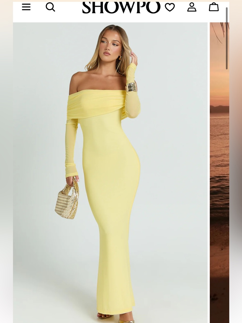 Showpo | Bethanie Maxi Dress | Off-Shoulder Mesh Long Sleeve Lemon
